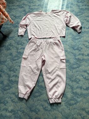 Express Light Pink Two-Piece Cropped Sweatshirt and Joggers Set